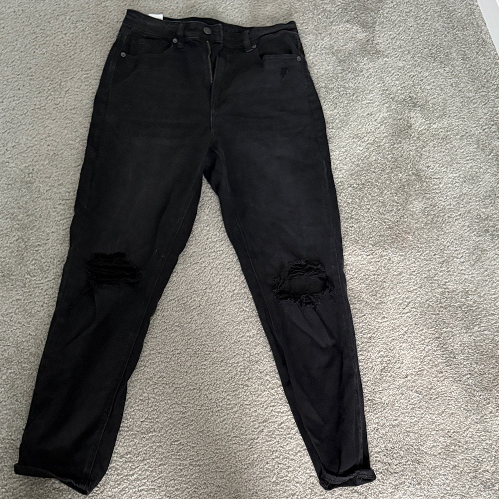 American Eagle Black Wash Comfort Stretch Waistband Distressed Women Jeans